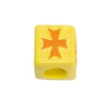 Yellow acrylic square bead with orange Maltese cross pattern for DIY jewelry making - Maltese Cross Square / Dark Yellow