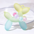 Gradient resin balloon dog charm with matte finish and colorful bead collar keychain - With Colored Beads / Yellow Green and Blue