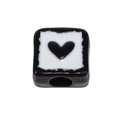 Square acrylic bead with black heart pattern for DIY jewelry making and necklaces - Large Hole Square / Black