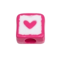 Square acrylic DIY beads featuring a rose red heart pattern for jewelry making - Large Hole Square / Rose Red