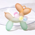 Frosted matte balloon dog pendant in orange and green gradient with colorful beads - With Colored Beads / Orange + Green
