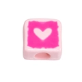 Pink square acrylic DIY bead with magenta block and white heart detail for jewelry making - Large Hole Square / Light Pink