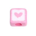 Pink acrylic square bead with white center and heart pattern for DIY jewelry making - Large Hole Square / Light Pink