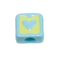Square light blue acrylic DIY bead with yellow center and blue heart pattern - Large Hole Square / Blue