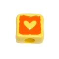 DIY acrylic square yellow bead with orange wavy border heart pattern for jewelry making - Large Hole Square / Dark Yellow