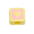 Square yellow acrylic charm bead with pink square and yellow heart for DIY jewelry making - Large Hole Square / Light Yellow