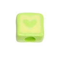 DIY green square acrylic bead with yellow heart pattern and central hole for jewelry making - Large Hole Square / Fruit Green