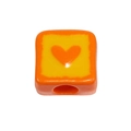 Square acrylic bead with orange border and yellow center featuring a heart pattern for DIY - Large Hole Square / Orange