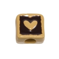 Acrylic DIY cube bead with heart pattern in beige and brown for handmade jewelry - Large Hole Square / Light Coffee