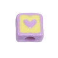 Lavender acrylic cube bead with yellow square and purple heart for DIY jewelry making - Large Hole Square / Purple