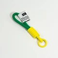 Handmade woven green and yellow key chain with a round spring ring and woven label - Single Cord Dark Green