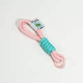 Handmade woven keychain in pink and mint green with FRESH tag and round clip - Double Cord Pink Style 2
