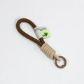 Handwoven brown braided rope keychain with spring hook and decorative fabric label - Single Cord Dark Coffee