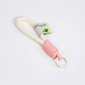 Handmade woven keychain strap in cream and pink with metal ring for bags and DIY crafts - Single Cord Off-White