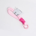 Handwoven pink nylon lanyard keychain with pink metal spring ring and rich text label - Double Cord Pink