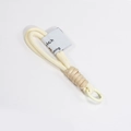 Handmade cream woven lanyard keychain with white fabric label and metal ring - Double Cord Off-White