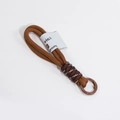Handmade brown braided lanyard keychain with white woven label and round spring clasp - Double Cord Dark Coffee