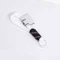 Minimalist white braided keychain with black and white accents and a matte round clip - Double Cord White and Black