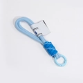 Handmade light blue braided cord keychain with a round spring hook and logo tag - Double Cord Blue