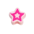 Pink star-shaped acrylic bead with dark pink star print for DIY jewelry making - Large Hole Star / Light Pink