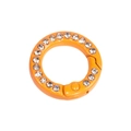Orange lacquered round spring ring clasp with sparkling white crystal rhinestone inlay - Mini Round Rhinestone Ring / Orange