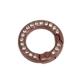 Dark brown circular spring hook keychain with embedded rhinestones and snap opening - Mini Round Rhinestone Ring / Brown