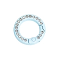 Light blue round spring ring clasp with sparkling white rhinestones for keychains - Mini Round Rhinestone Ring / Aqua Blue