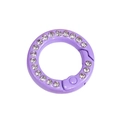 Purple candy-colored spring ring clasp with round white sparkling crystal rhinestones - Mini Round Rhinestone Ring / Deep purple