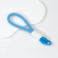 Sky blue handmade braided lanyard with white detail and metal spring ring clip - Dark Blue
