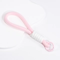 Pink and white braided lanyard with a pink spring ring buckle for bags and keys - Light Pink