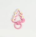 Porte-clés sapin de Noël rose avec fermoir à ressort et décor de neige blanche - Style de Ligne Pêche