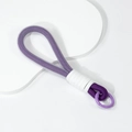 Handmade woven wrist lanyard in purple and white dual-tone with metal spring ring - Eggplant Purple