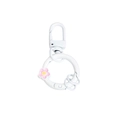White metal flower spring key ring fastener with pink floral charm for DIY crafts - White