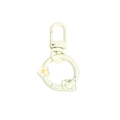 Creamy white flower spring ring keychain with D-ring clasp and metal floral charm - Off White