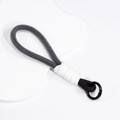 Handmade black woven lanyard with white cord wrap and black metal spring ring buckle - Black