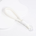 Handmade white braided rope keychain with metal spring ring for bags and phone - White