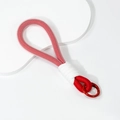 Handmade red and white woven macrame keychain with matching red metal circular ring - Red