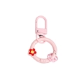 Pink round spring keyring with D-clasp, flower decor, and alloy metal finish - Light Pink