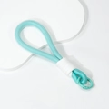 Handmade woven macaron keychain strap in teal with spring ring hook and white wrap - Emerald
