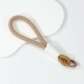 Handmade woven macaron lanyard with khaki braided cord and white cotton wrap details - Brown