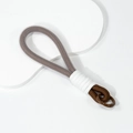 Handmade woven brown lanyard with white wrap detail and round buckle for bags - Dark Coffee