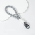 Handmade gray woven macaron lanyard with contrast white wrap and dark grey metal keyring - Gray