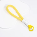 Handmade woven bright yellow lanyard with white contrast wrap and circular metal buckle - Yellow