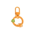 Bright orange floral spring ring gate buckle keychain with small green flower charm - Orange