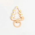 Anneau à ressort sapin de Noël beige avec motifs de flocons blancs et points jaunes - Lignes Poudre De Pamplemousse
