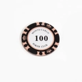Monte Carlo poker chip keychain in black and rose gold with 100 denomination numeric value - Number 100