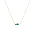 Detail of gold chain necklace featuring five blue round gemstones in vintage design - March / Aquamarine