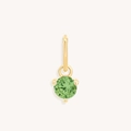Detail of round green zircon inlaid in gold-plated stainless steel pendant setting - May Gold