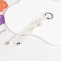 Handwoven white leather cord keychain with sphere knot and silver metal spring ring clasp - Double Strand-White