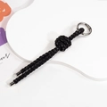 Handwoven black leather keychain with a silver metal ring and decorative knot detail - Double Strand-Black